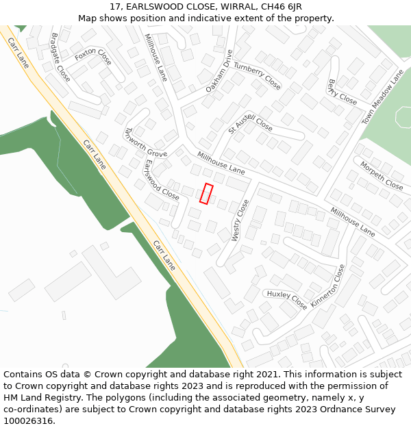 17, EARLSWOOD CLOSE, WIRRAL, CH46 6JR: Location map and indicative extent of plot