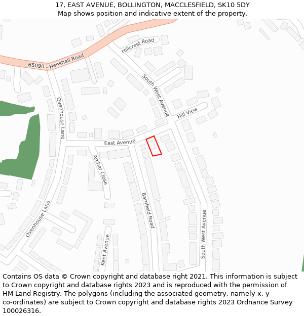 17, EAST AVENUE, BOLLINGTON, MACCLESFIELD, SK10 5DY: Location map and indicative extent of plot