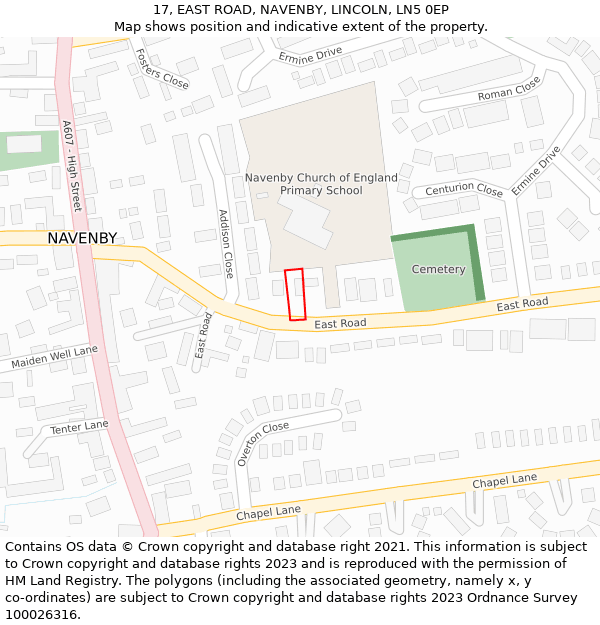 17, EAST ROAD, NAVENBY, LINCOLN, LN5 0EP: Location map and indicative extent of plot