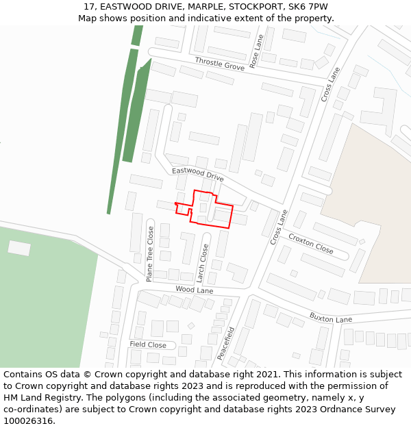 17, EASTWOOD DRIVE, MARPLE, STOCKPORT, SK6 7PW: Location map and indicative extent of plot