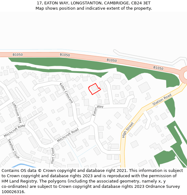 17, EATON WAY, LONGSTANTON, CAMBRIDGE, CB24 3ET: Location map and indicative extent of plot