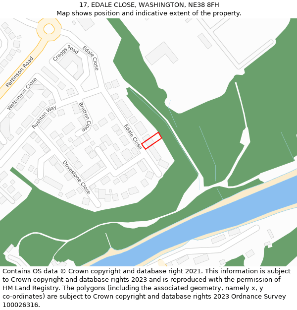 17, EDALE CLOSE, WASHINGTON, NE38 8FH: Location map and indicative extent of plot