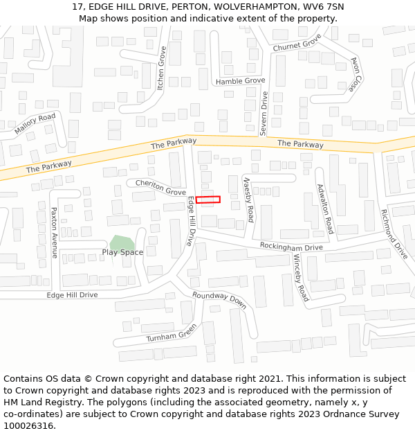 17, EDGE HILL DRIVE, PERTON, WOLVERHAMPTON, WV6 7SN: Location map and indicative extent of plot