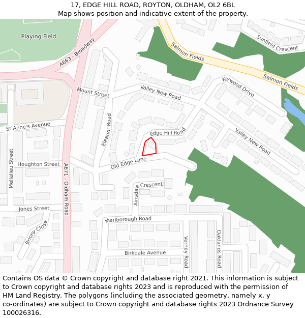 17, EDGE HILL ROAD, ROYTON, OLDHAM, OL2 6BL: Location map and indicative extent of plot