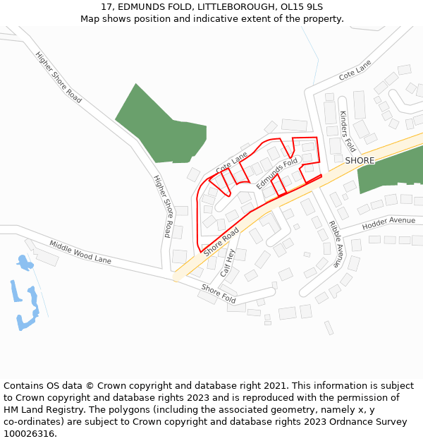 17, EDMUNDS FOLD, LITTLEBOROUGH, OL15 9LS: Location map and indicative extent of plot