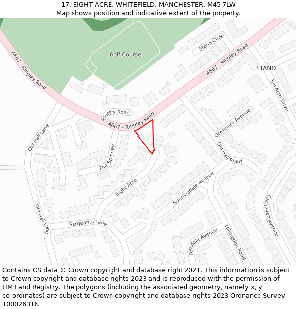 17, EIGHT ACRE, WHITEFIELD, MANCHESTER, M45 7LW: Location map and indicative extent of plot