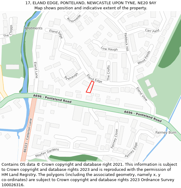 17, ELAND EDGE, PONTELAND, NEWCASTLE UPON TYNE, NE20 9AY: Location map and indicative extent of plot