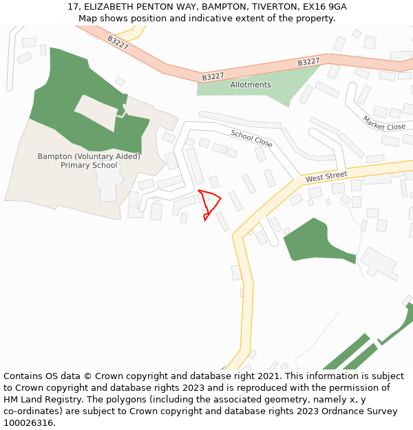 17, ELIZABETH PENTON WAY, BAMPTON, TIVERTON, EX16 9GA: Location map and indicative extent of plot