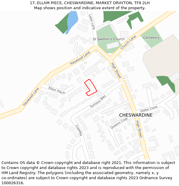 17, ELLAM PIECE, CHESWARDINE, MARKET DRAYTON, TF9 2LH: Location map and indicative extent of plot