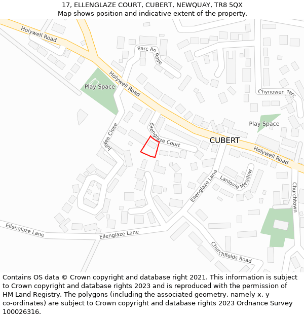 17, ELLENGLAZE COURT, CUBERT, NEWQUAY, TR8 5QX: Location map and indicative extent of plot