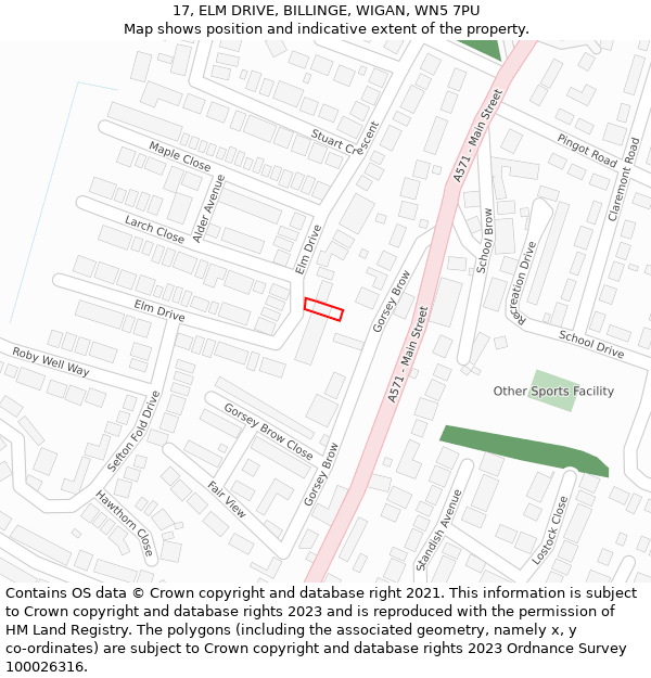 17, ELM DRIVE, BILLINGE, WIGAN, WN5 7PU: Location map and indicative extent of plot