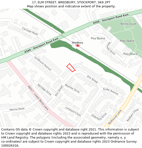 17, ELM STREET, BREDBURY, STOCKPORT, SK6 2PT: Location map and indicative extent of plot