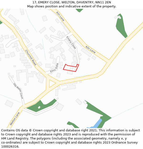 17, EMERY CLOSE, WELTON, DAVENTRY, NN11 2EN: Location map and indicative extent of plot