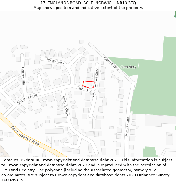17, ENGLANDS ROAD, ACLE, NORWICH, NR13 3EQ: Location map and indicative extent of plot