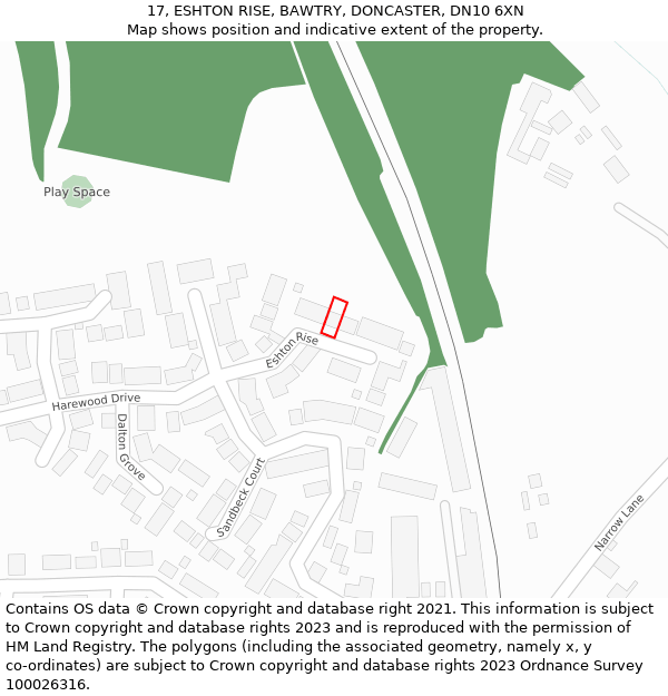 17, ESHTON RISE, BAWTRY, DONCASTER, DN10 6XN: Location map and indicative extent of plot