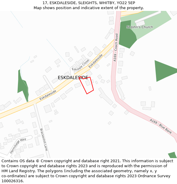 17, ESKDALESIDE, SLEIGHTS, WHITBY, YO22 5EP: Location map and indicative extent of plot