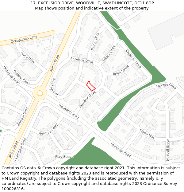 17, EXCELSIOR DRIVE, WOODVILLE, SWADLINCOTE, DE11 8DP: Location map and indicative extent of plot