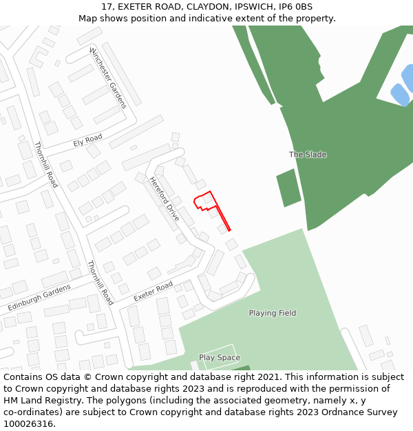 17, EXETER ROAD, CLAYDON, IPSWICH, IP6 0BS: Location map and indicative extent of plot