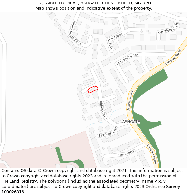 17, FAIRFIELD DRIVE, ASHGATE, CHESTERFIELD, S42 7PU: Location map and indicative extent of plot
