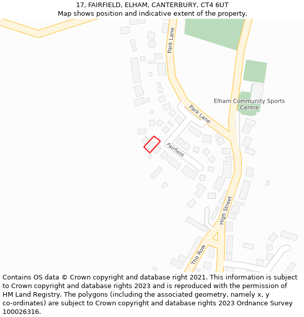 17, FAIRFIELD, ELHAM, CANTERBURY, CT4 6UT: Location map and indicative extent of plot