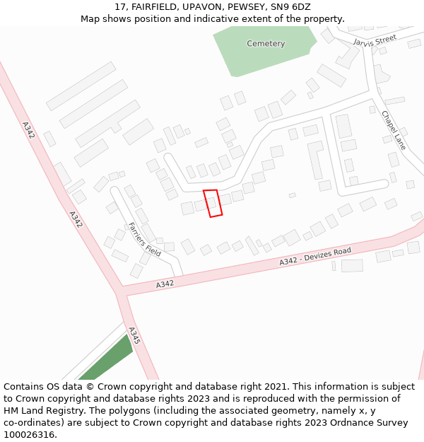 17, FAIRFIELD, UPAVON, PEWSEY, SN9 6DZ: Location map and indicative extent of plot