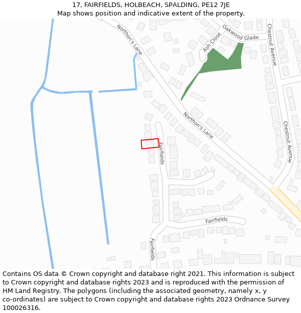 17, FAIRFIELDS, HOLBEACH, SPALDING, PE12 7JE: Location map and indicative extent of plot