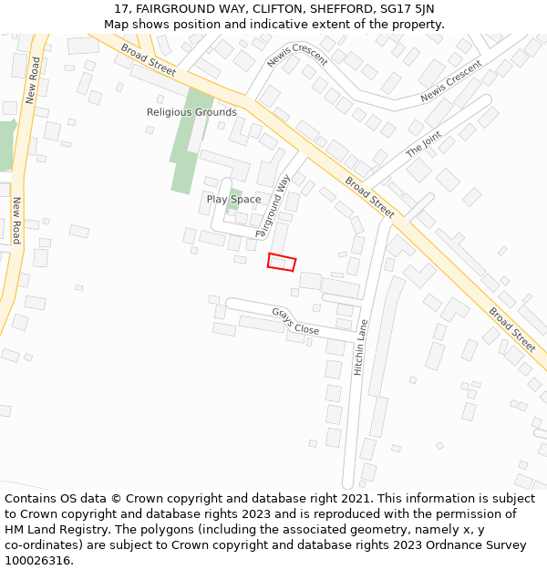 17, FAIRGROUND WAY, CLIFTON, SHEFFORD, SG17 5JN: Location map and indicative extent of plot