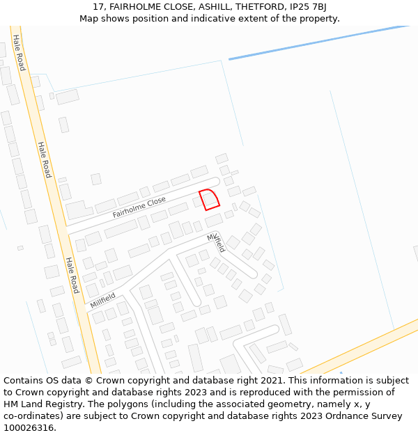 17, FAIRHOLME CLOSE, ASHILL, THETFORD, IP25 7BJ: Location map and indicative extent of plot