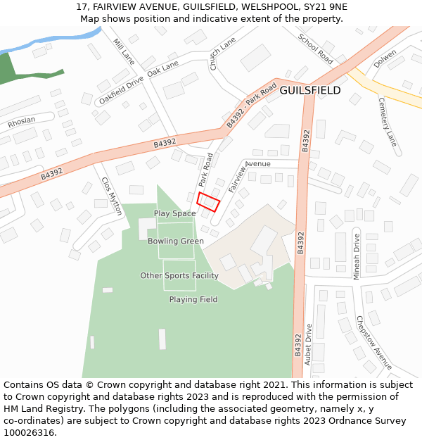 17, FAIRVIEW AVENUE, GUILSFIELD, WELSHPOOL, SY21 9NE: Location map and indicative extent of plot