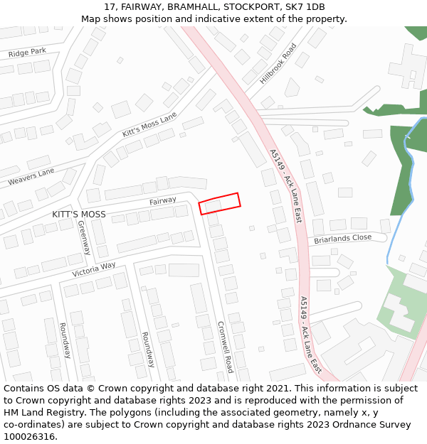 17, FAIRWAY, BRAMHALL, STOCKPORT, SK7 1DB: Location map and indicative extent of plot