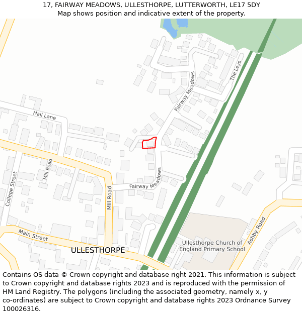 17, FAIRWAY MEADOWS, ULLESTHORPE, LUTTERWORTH, LE17 5DY: Location map and indicative extent of plot