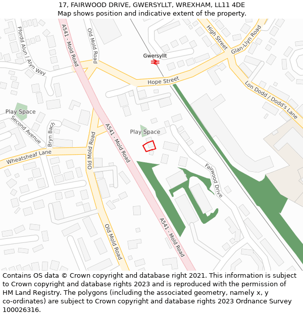 17, FAIRWOOD DRIVE, GWERSYLLT, WREXHAM, LL11 4DE: Location map and indicative extent of plot