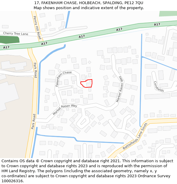 17, FAKENHAM CHASE, HOLBEACH, SPALDING, PE12 7QU: Location map and indicative extent of plot