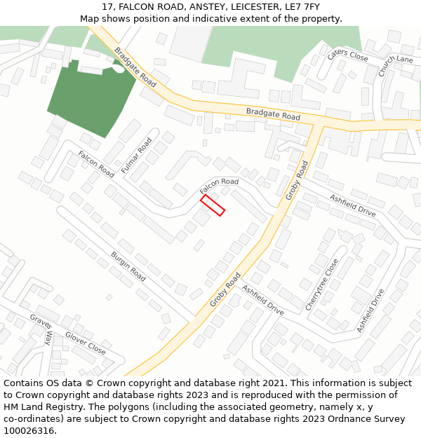 17, FALCON ROAD, ANSTEY, LEICESTER, LE7 7FY: Location map and indicative extent of plot