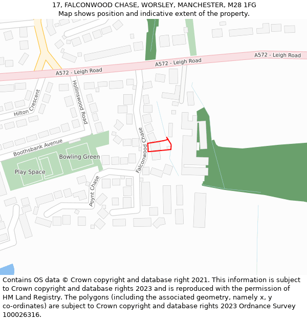 17, FALCONWOOD CHASE, WORSLEY, MANCHESTER, M28 1FG: Location map and indicative extent of plot