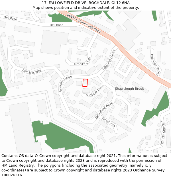 17, FALLOWFIELD DRIVE, ROCHDALE, OL12 6NA: Location map and indicative extent of plot