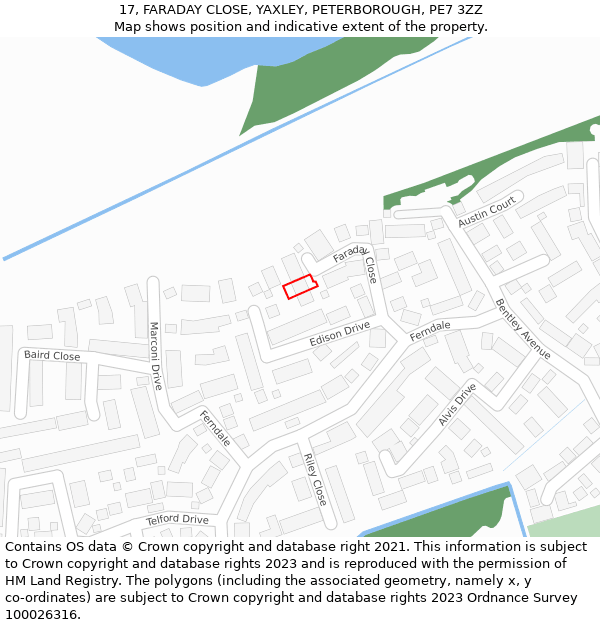 17, FARADAY CLOSE, YAXLEY, PETERBOROUGH, PE7 3ZZ: Location map and indicative extent of plot