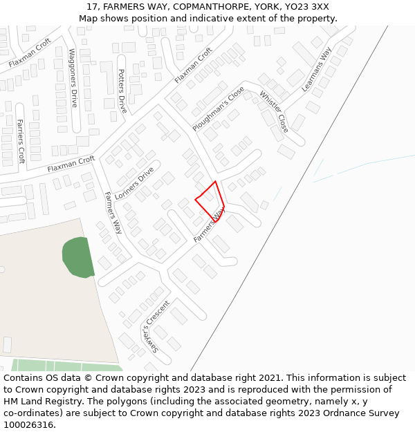 17, FARMERS WAY, COPMANTHORPE, YORK, YO23 3XX: Location map and indicative extent of plot