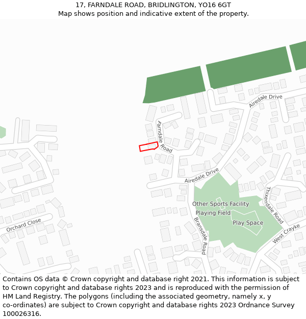 17, FARNDALE ROAD, BRIDLINGTON, YO16 6GT: Location map and indicative extent of plot