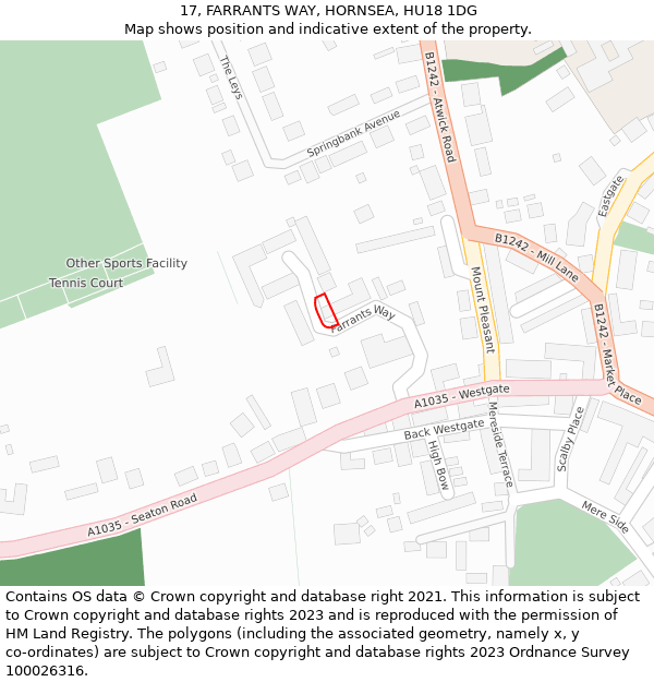 17, FARRANTS WAY, HORNSEA, HU18 1DG: Location map and indicative extent of plot