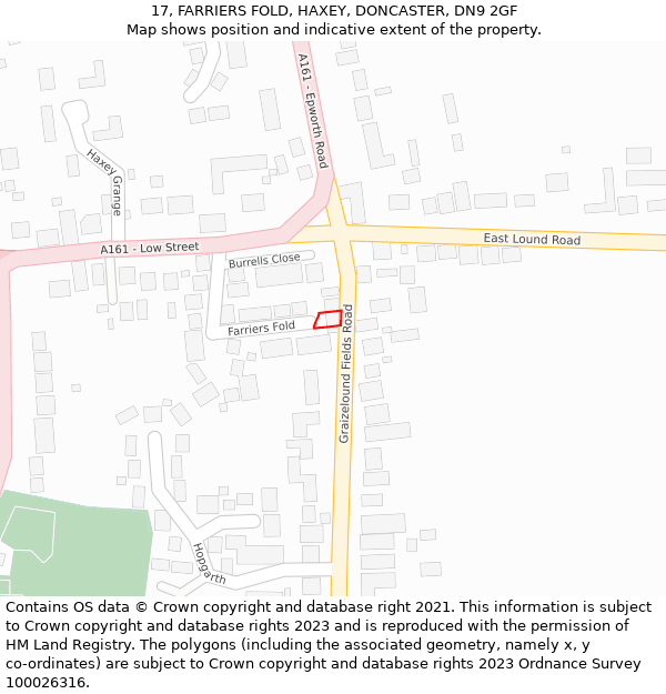 17, FARRIERS FOLD, HAXEY, DONCASTER, DN9 2GF: Location map and indicative extent of plot