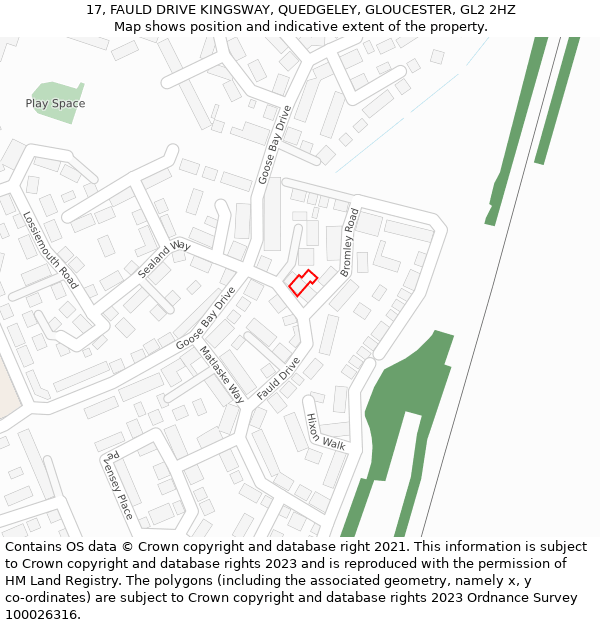 17, FAULD DRIVE KINGSWAY, QUEDGELEY, GLOUCESTER, GL2 2HZ: Location map and indicative extent of plot