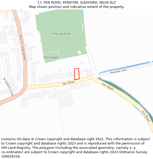 17, FEN ROAD, POINTON, SLEAFORD, NG34 0LZ: Location map and indicative extent of plot