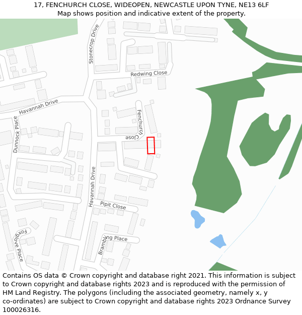 17, FENCHURCH CLOSE, WIDEOPEN, NEWCASTLE UPON TYNE, NE13 6LF: Location map and indicative extent of plot