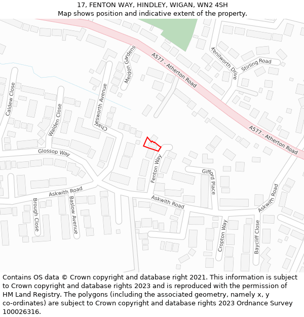 17, FENTON WAY, HINDLEY, WIGAN, WN2 4SH: Location map and indicative extent of plot