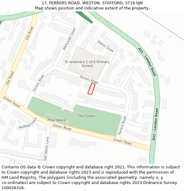 17, FERRERS ROAD, WESTON, STAFFORD, ST18 0JN: Location map and indicative extent of plot
