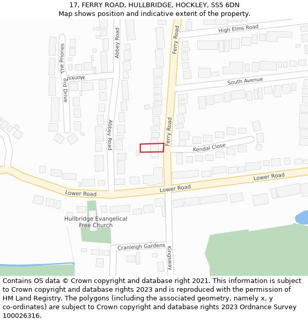 17, FERRY ROAD, HULLBRIDGE, HOCKLEY, SS5 6DN: Location map and indicative extent of plot