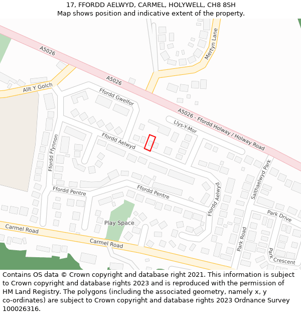 17, FFORDD AELWYD, CARMEL, HOLYWELL, CH8 8SH: Location map and indicative extent of plot