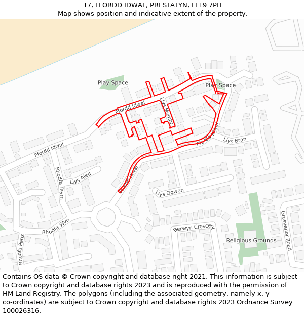 17, FFORDD IDWAL, PRESTATYN, LL19 7PH: Location map and indicative extent of plot