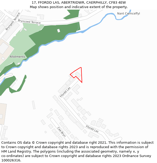 17, FFORDD LAS, ABERTRIDWR, CAERPHILLY, CF83 4EW: Location map and indicative extent of plot
